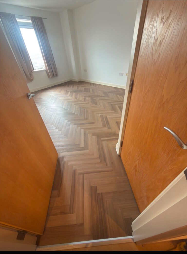 Karndean herringbone LVT fitted in a bedroom